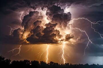Amber thunderstorms in the sky