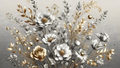 Obraz premium flowers gold and silver