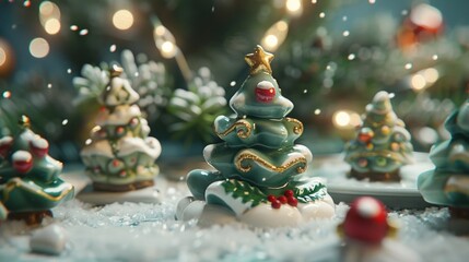 A collection of Christmas tree decorations. Each ornament has a unique design, including stars and snow flakes, creating a festive atmosphere for the holiday season.
