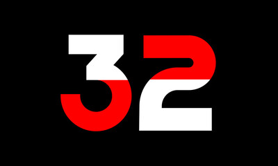 32 Red White Half Modern Number Logo