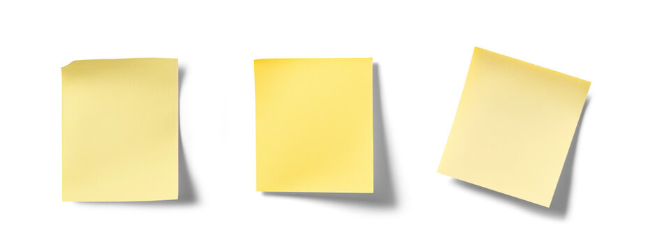 Yellow post it notes on a white background