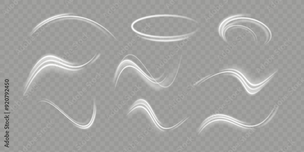 Aufkleber Glowing white speed lines. Light trace wave, path trace line and rotation. Abstract lines of movement.Texture of cold winter wind.