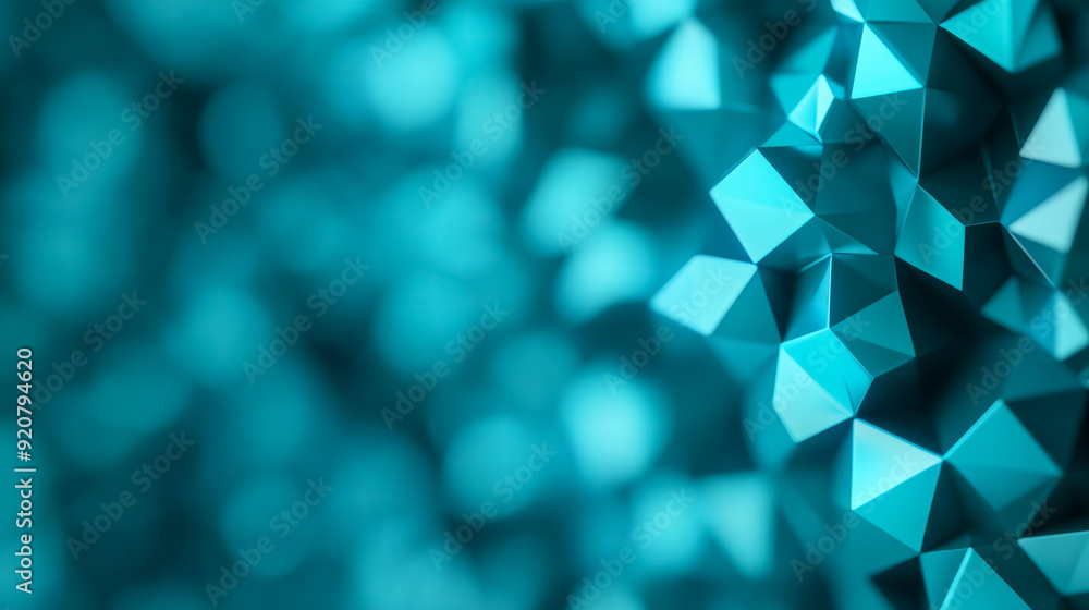Poster cool gradient background with shades of teal and soft blue abstract triangles and circles softly ble