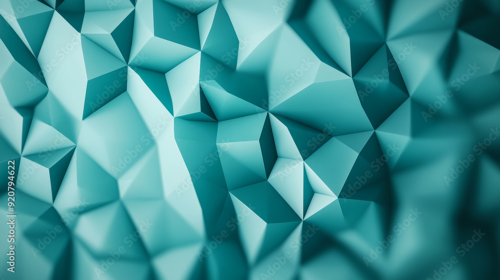 Poster cool gradient background with shades of teal and soft blue abstract triangles and circles softly ble