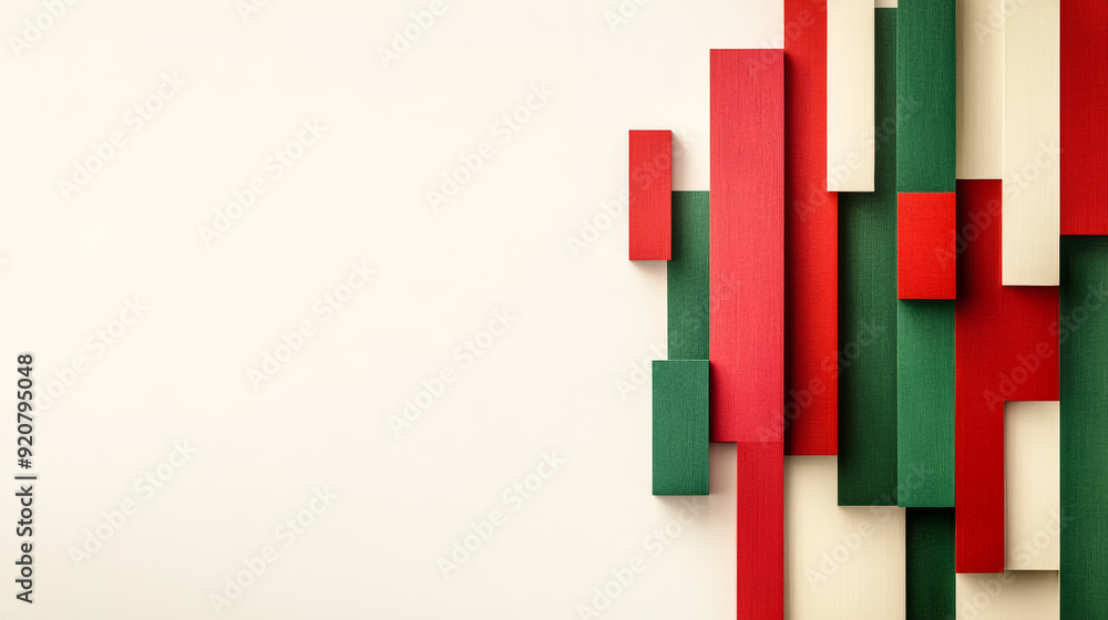 Poster geometric christmas background featuring overlapping red and green rectangles on a soft white to pal