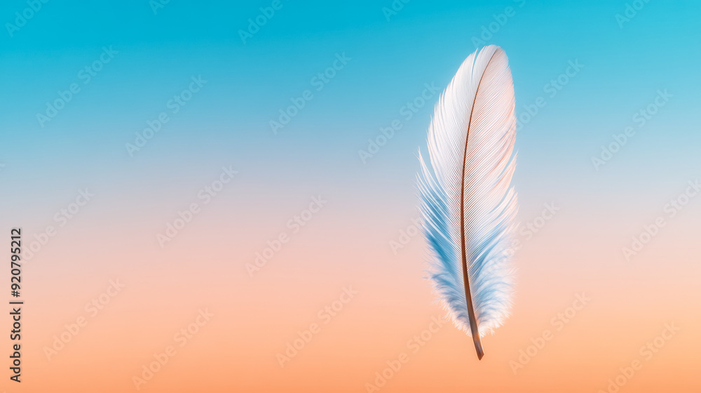 Aufkleber isolated feather floating in mid air against a soft gradient background light and airy concept for m