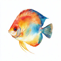 Minimalist Watercolor Illustration of a Colorful Discus Fish