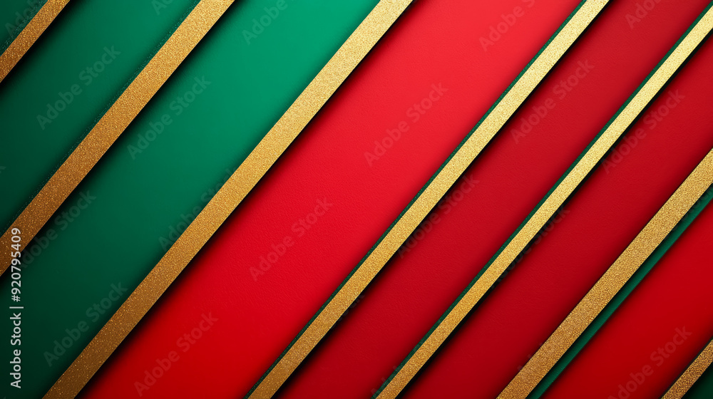 Poster minimalistic christmas themed background featuring red and green diagonal stripes with a subtle gold