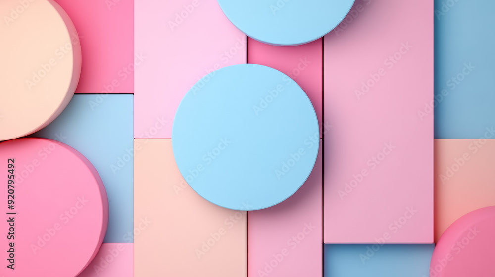 Poster pastel gradient background with soft pink and light blue hues minimalistic geometric shapes like squ