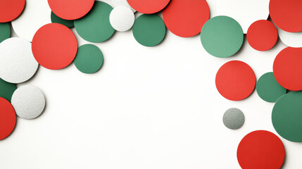 Fototapeta premium Simple Christmas background with circular geometric shapes in red and green on a soft gradient from white to silver 