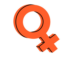 Hand drawn cute cartoon illustration of female gender sign. Flat vector woman or Venus symbol sticker doodle. Feminism concept. Struggle for rights and equality icon or print. Girl power. Isolated. © Esgoty