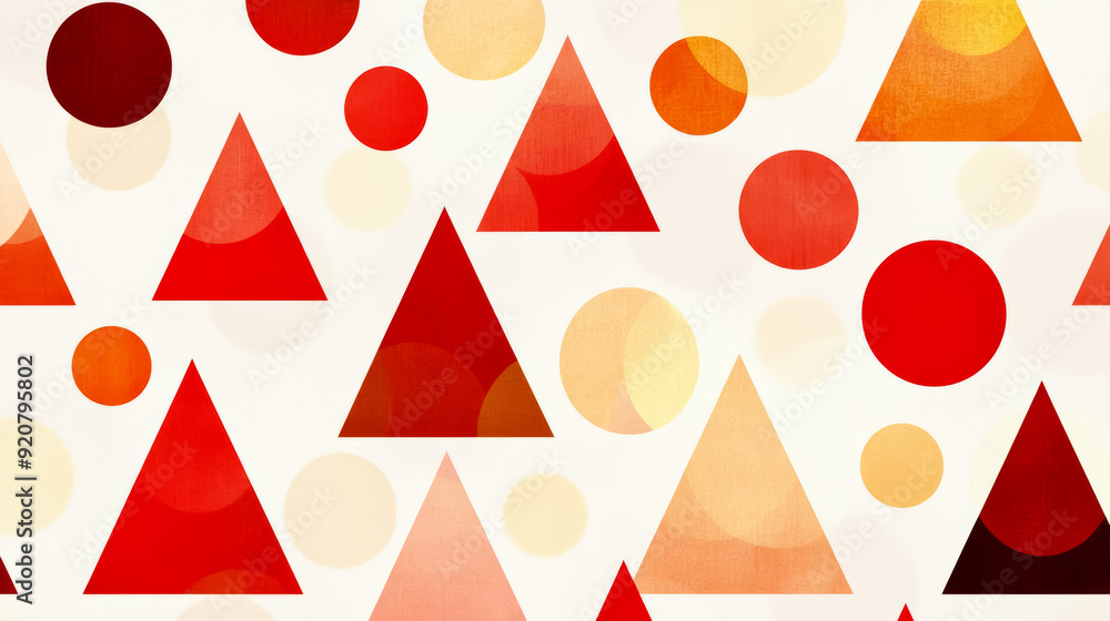 Poster simple geometric pattern with triangles and circles in a gradient of red to gold festive new year ev