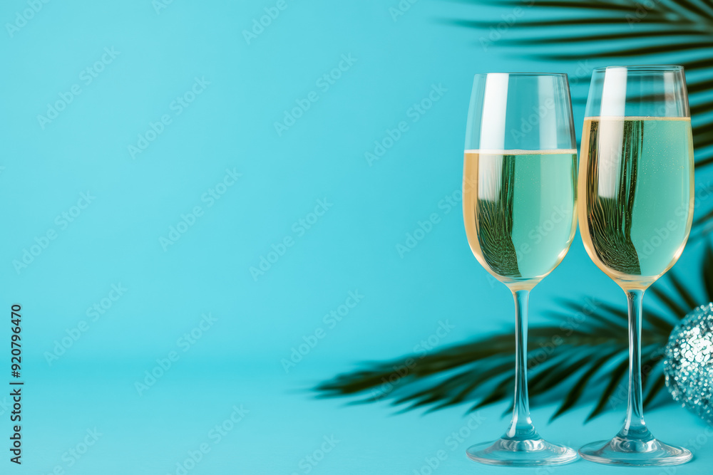 Poster underwater view of new years party in tropical lagoon background with empty space for text