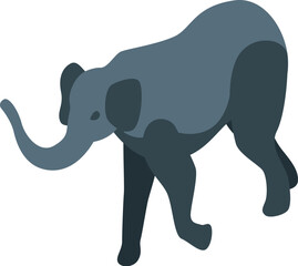 Isometric view of a big grey elephant walking