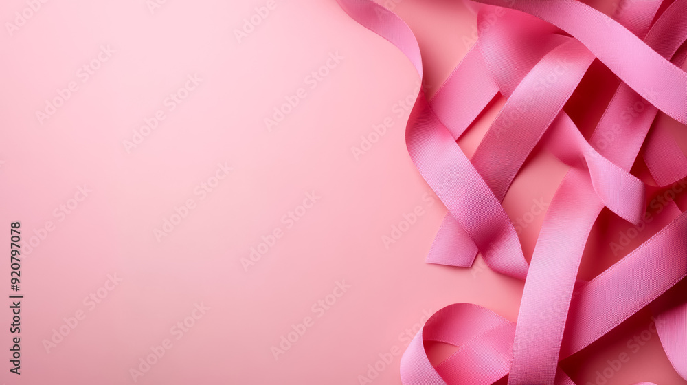 Aufkleber soft pink ribbons arranged in a geometric pattern on a light pink gradient background with space for