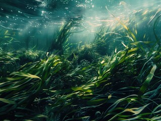 Obraz premium Vibrant plant life thriving under the sea, showcasing the complexity of marine ecosystems.