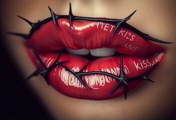Thorned Kiss Lips adorned with thorns representing the duality o