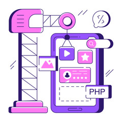 Editable design illustration of mobile app construction 


