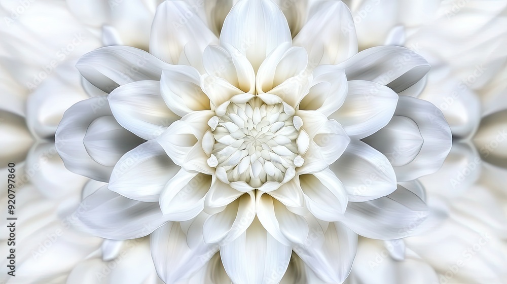 Poster abstract kaleidoscope design featuring a white flower in bloom, showcasing intricate details and sof