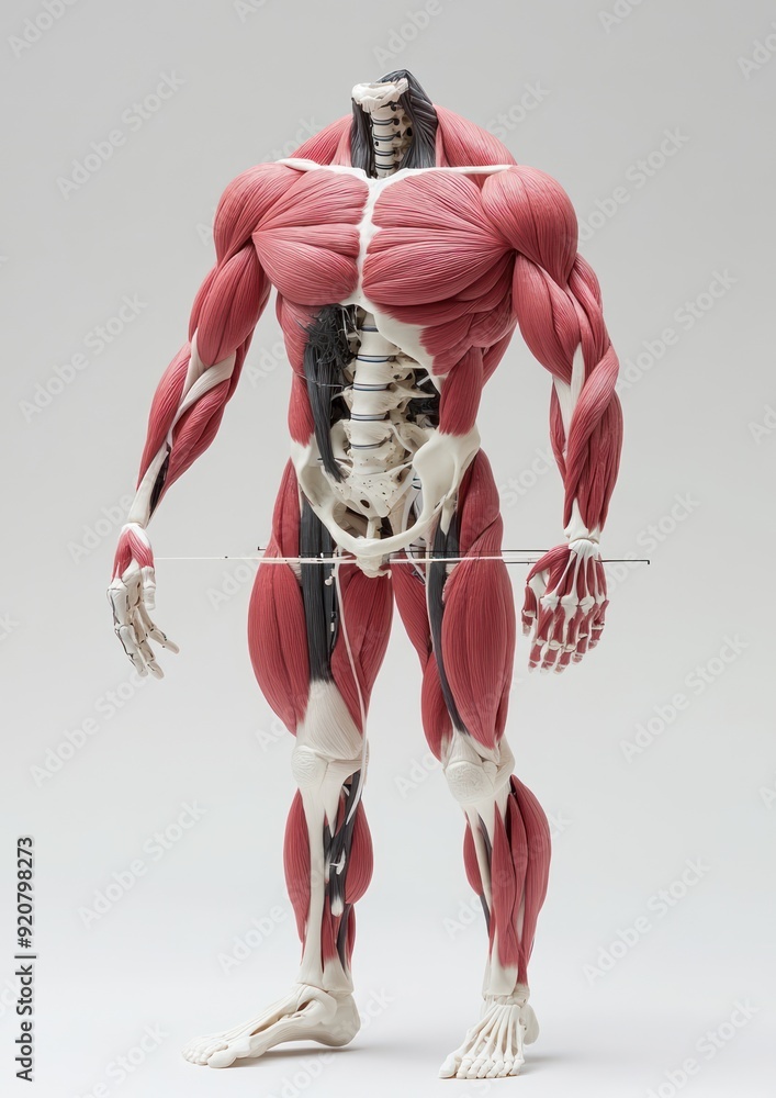 Poster dynamic 3d visualization of muscular system with tendons and ligaments in motion for physiology educ