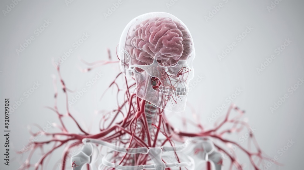 Poster detailed 3d rendering of human lymphatic system for oncology study with highlighted nodes and vessel