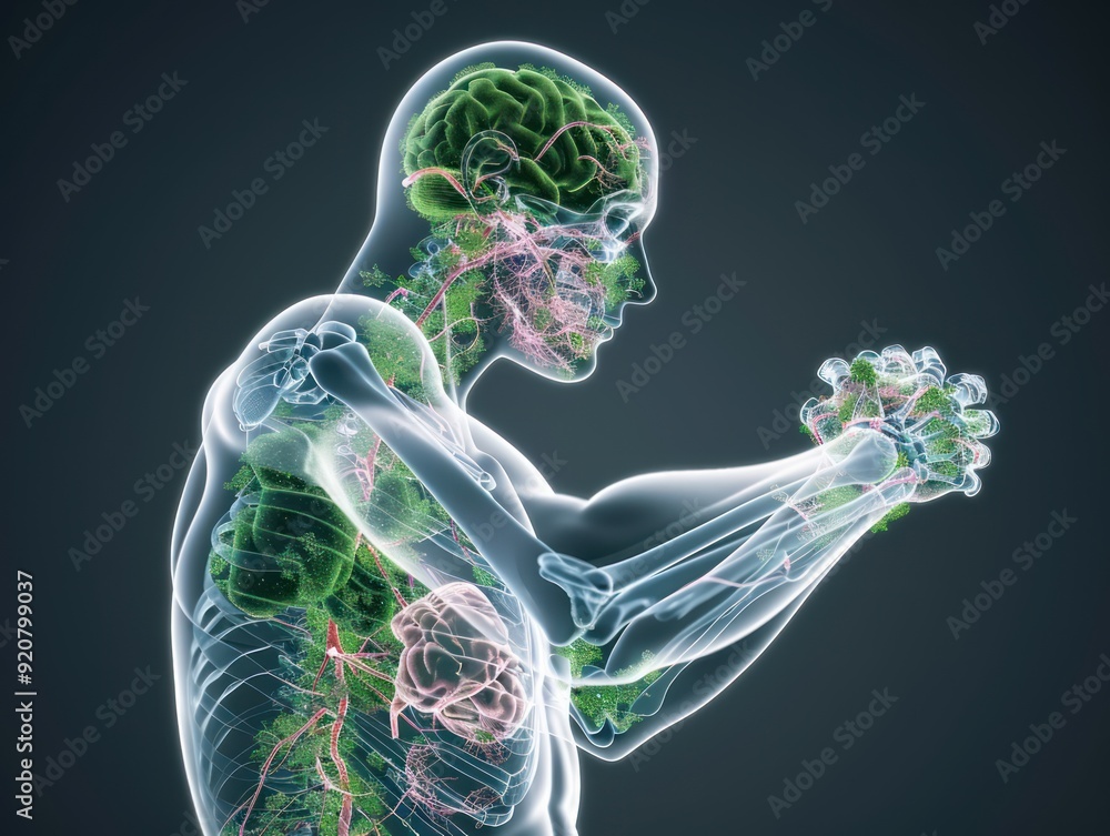 Poster detailed 3d rendering of human lymphatic system with highlighted nodes and vessels for immune system