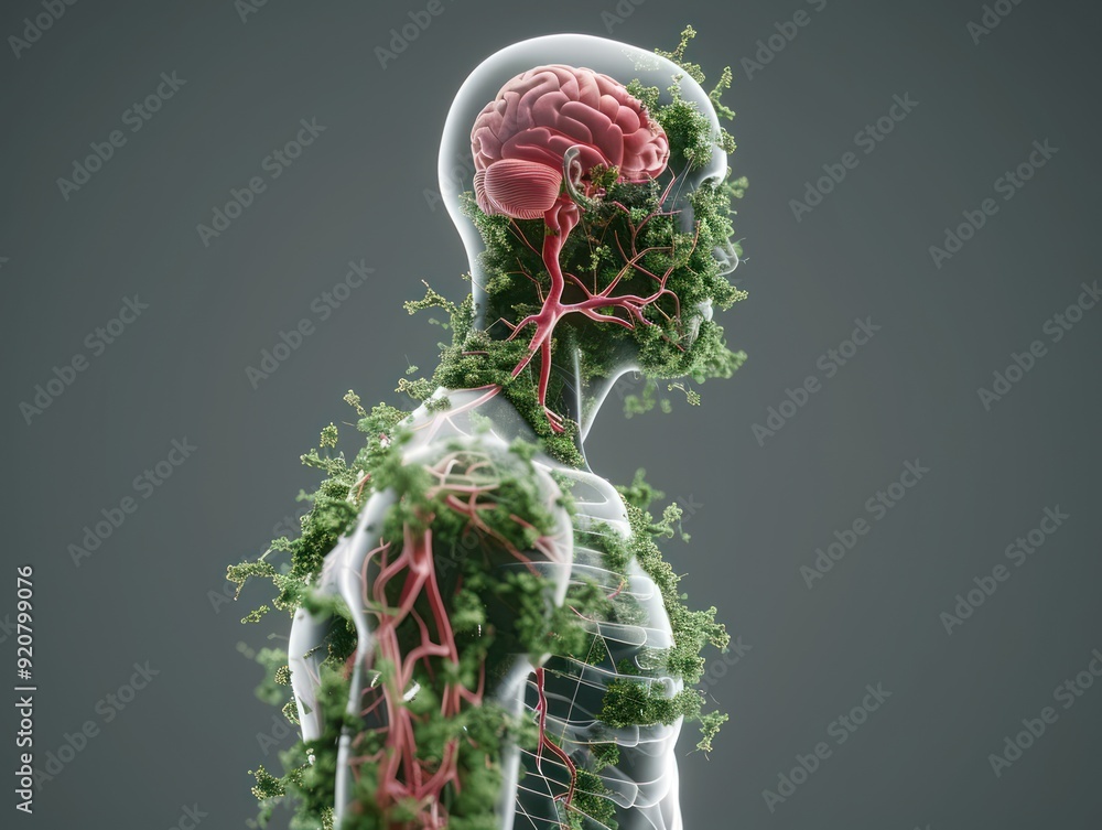 Poster detailed 3d rendering of human lymphatic system with highlighted nodes and vessels for oncology stud