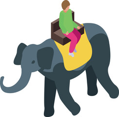 Tourist is enjoying a ride on an elephant with a wooden seat