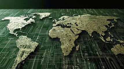 World Map Design With a Futuristic Circuit Board for Illustrating Global Connectivity