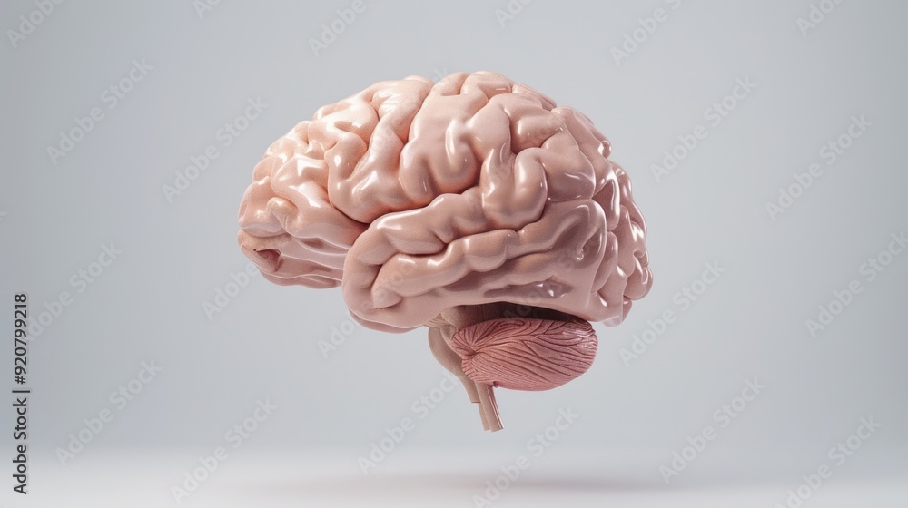 Poster detailed 3d rendering of human brain cerebellum and cerebral cortex with sharp lines, ideal for neur