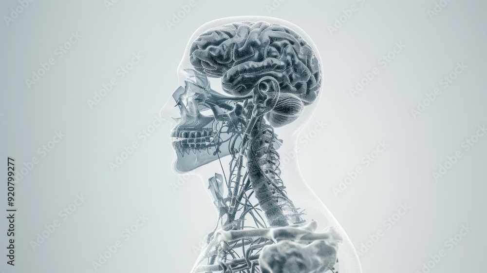 Poster detailed 3d visualization of human endocrine system with highlighted thyroid and adrenal glands for 