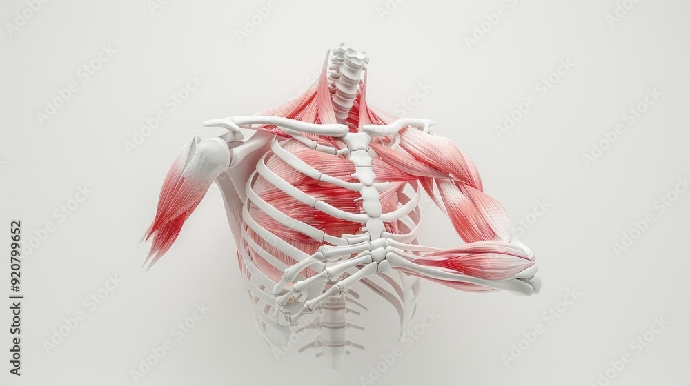 Poster detailed 3d rendering of human shoulder joint with rotator cuff muscles for orthopedic study tool in