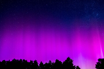 Nocne niebo podczas zorzy polarnej na niskich szerokościach geograficznych. Aurora borealis w letnie noce © MatB