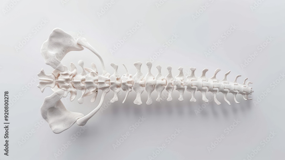 Poster detailed 3d rendering of human thoracic spine with intervertebral discs and spinal cord for chiropra