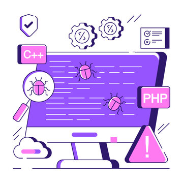      Virus under magnifying glass, debugging illustration 

