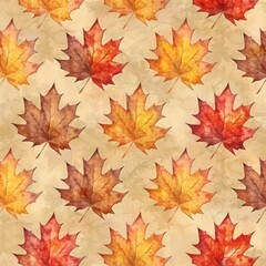 Obraz premium Autumn Leaves Textured Pattern of Maple, Oak in Vibrant Watercolor Palette