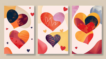 Creative concept of Happy Valentines Day cards set. Modern abstract art design with hearts and geometric shapes. Templates for celebration vecter image