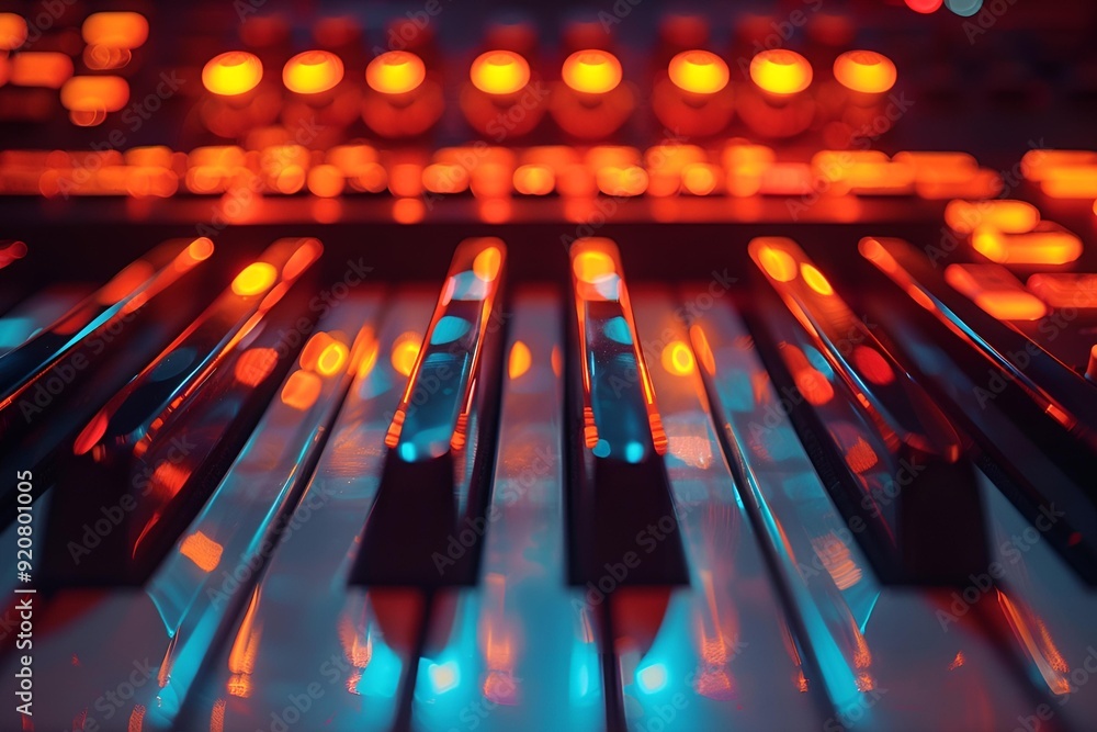 Aufkleber a close-up view of a keyboard illuminated by vibrant red lights.