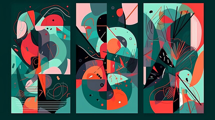 Creative concept of Happy Valentines Day cards set. Modern abstract art design with hearts and geometric shapes. Templates for celebration vecter image