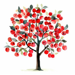 Minimalist Watercolor Clipart of a Vibrant Cherry Tree  Springtime Bloom