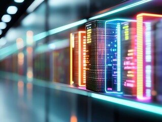 Training Resource Library Visualization of a library of training resources and materials with glowing light accents.