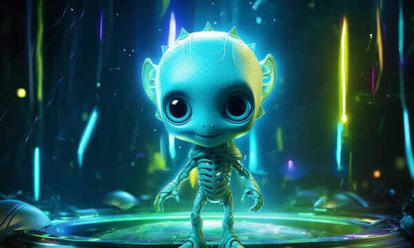 cute alien change his color in futuristic world animation