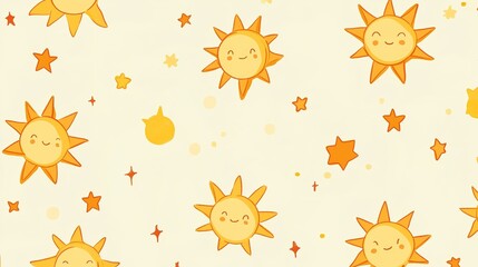 Cheerful suns and stars pattern on a light background