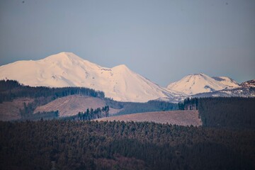 Versión vintage desde Coihueco a la Cordillera de los Andes y el macizo del Volcán Chillán desde...