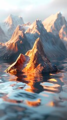 Golden mountain lake water landscape abstract background decorative painting
