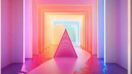 Fototapeta premium A colorful room with a pink triangle in the middle 