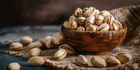 Delicious and Healthy Pistachio Nut Snack in Bowl. Hand-drawn Watercolor Illustration