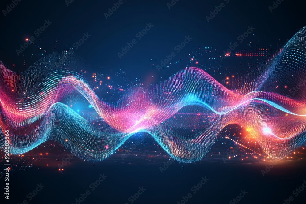 Poster an abstract technology background with glowing lines renders big data in 3d.