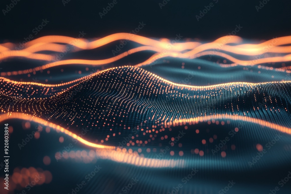 Aufkleber concept of big data visualization with glowing lines on a technology background. 3d rendering.