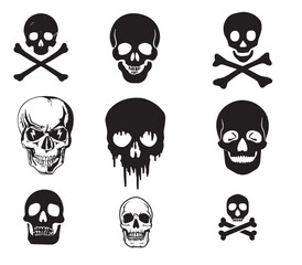 Human skulls set. Skull silhouettes. Skull icons set. Collection of drawings human skulls. Vector illustration

